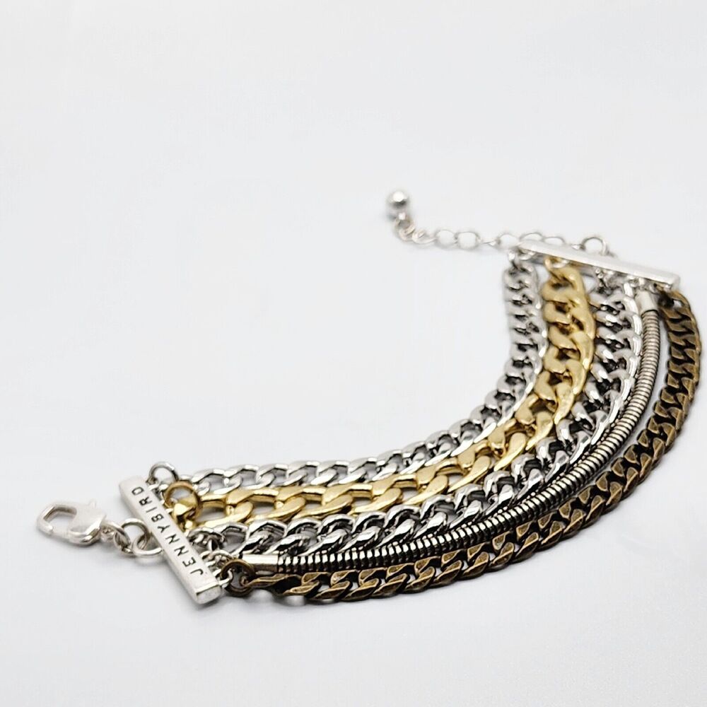 Jenny Bird Austin Cuff Mixed Metal Rocker Five Layer Chain Bracelet Chunky 7-8"